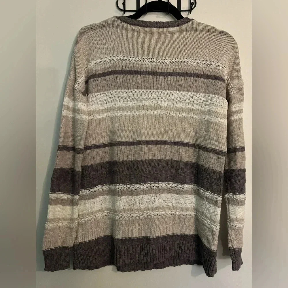 Max Studio Womens Long Sleeve Gray White Striped Sweater Cotton Blend Size Small